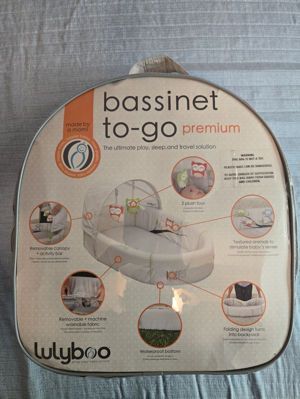 Lulyboo Bassinet To-Go Premium Portable Baby Bassinet - Cream/Gray